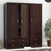 ONIJA Wooden 3 Door Wardrobe for Clothes with 6 Drawer 4 Shelf Storage & Hanging Space - Sheesham Wood Almirah for Bedroom